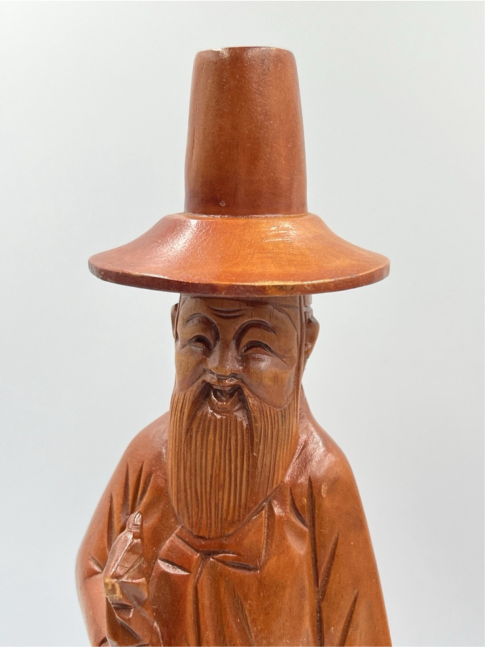 VINTAGE WOOD HAND CARVED CHINESE OLD MAN fOLK ART COLLECTIBLE SEE